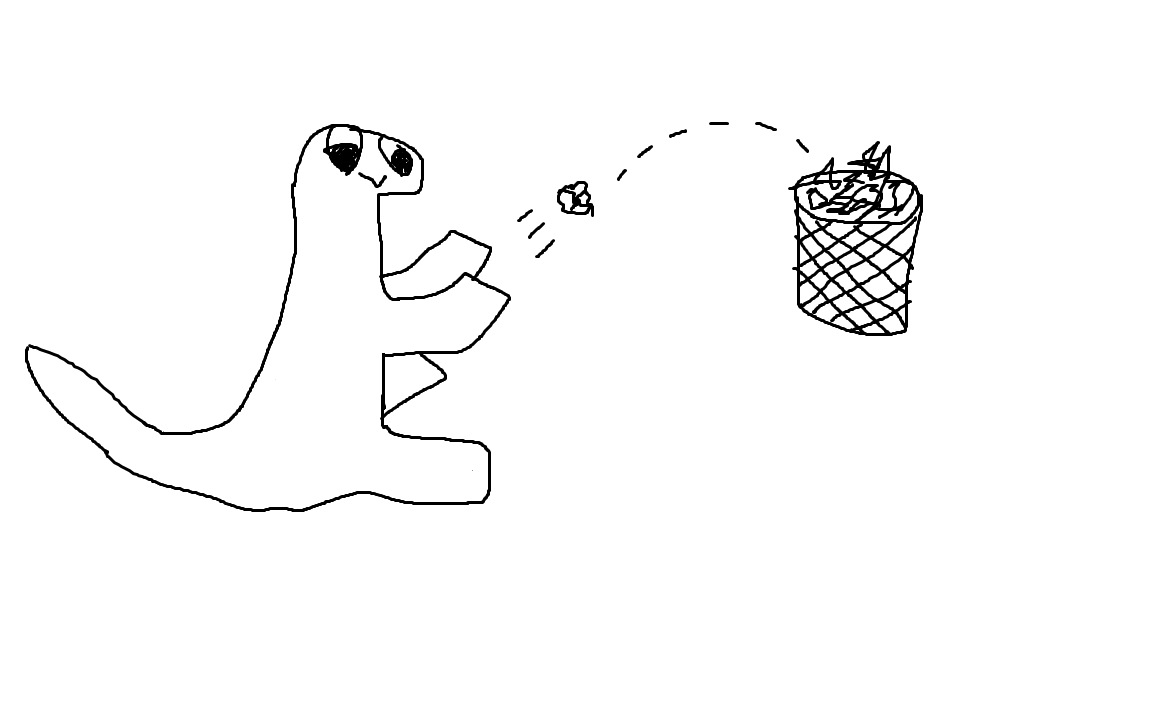 Dino throwing paper